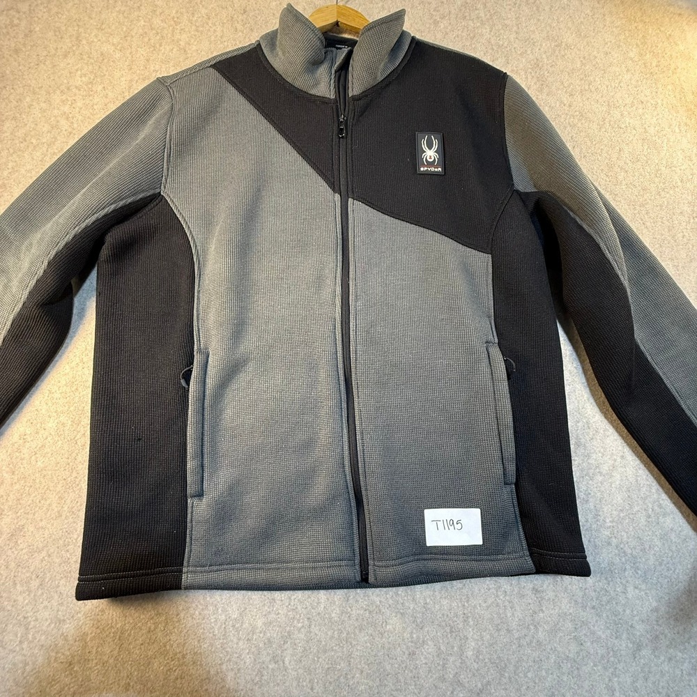 Spyder Mens XL Full Zip‎ Waffle Knit Sherpa Lined Fleece Jacket Grey Black T1195